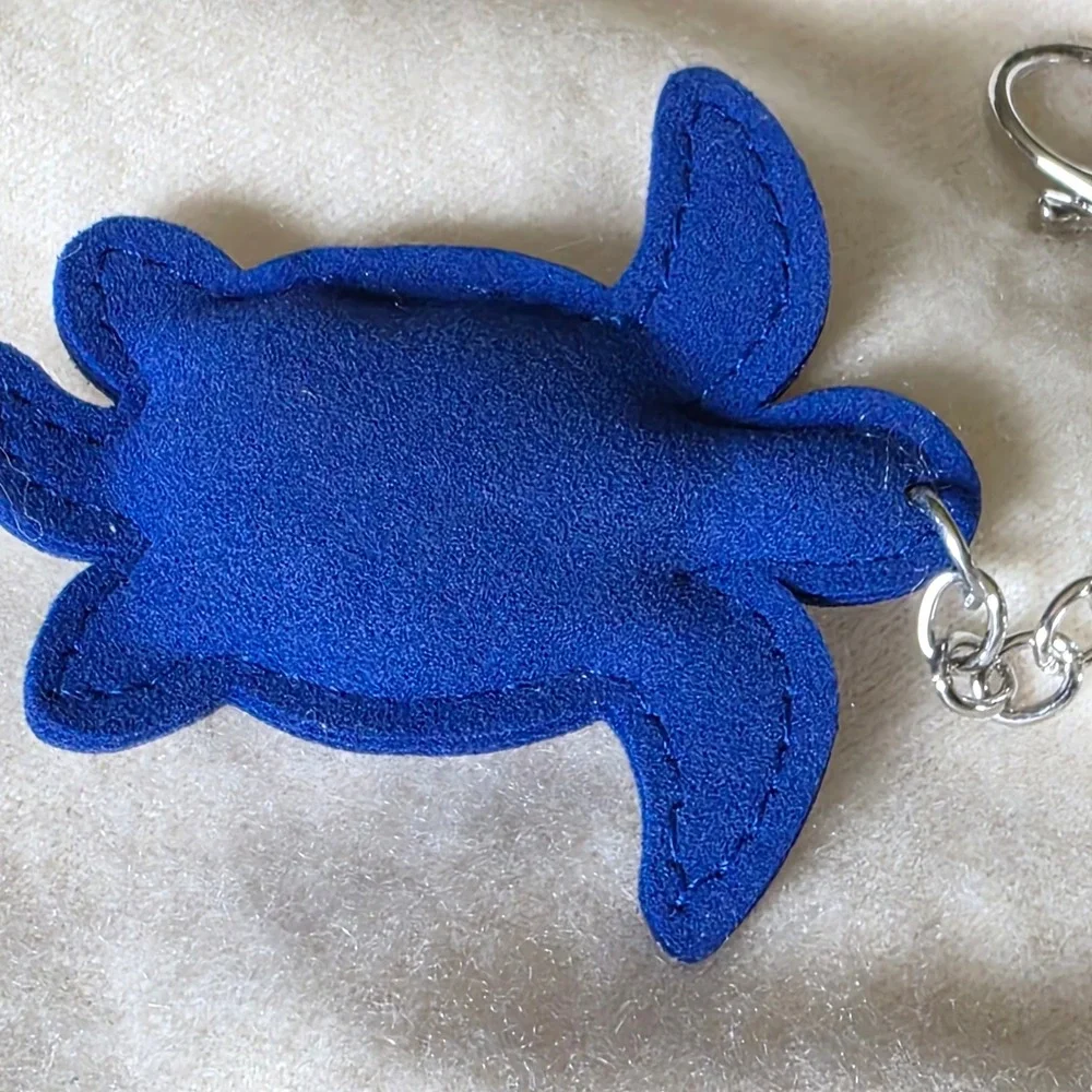 Blue Rhinestone Sea Turtle Keychain Tassel Bell Bag Charm Silver Tone Clasp NEW